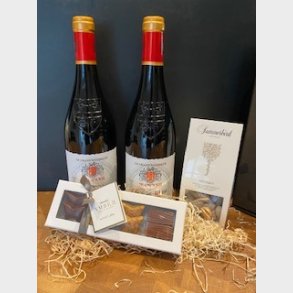 Gavekasse med vin & chokolade